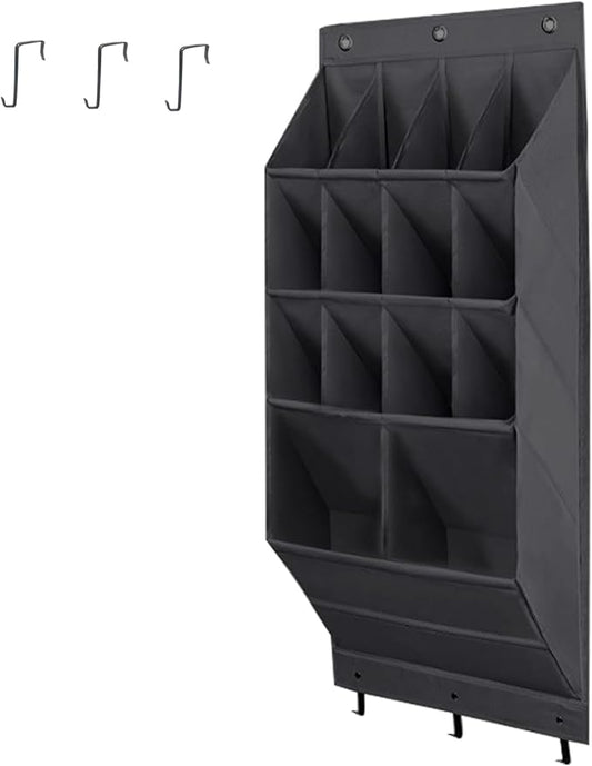 Over the Door Shoe Organizer, 14 Pockets Hanging Shoe Storage Rack with Large Deep Pockets, Oxford 600D Fabric Grey Shoe Storage Rack with 6 hook for Shoes, Slipper,Home Accessories etc