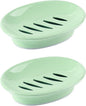 WYOK 2-Pack Soap Dish with Drain Plastic Sponge Holder Easy Cleaning Soap Saver Tray Caddy Keep Dry Stop Mushy for Shower Bathroom Kitchen(Green)