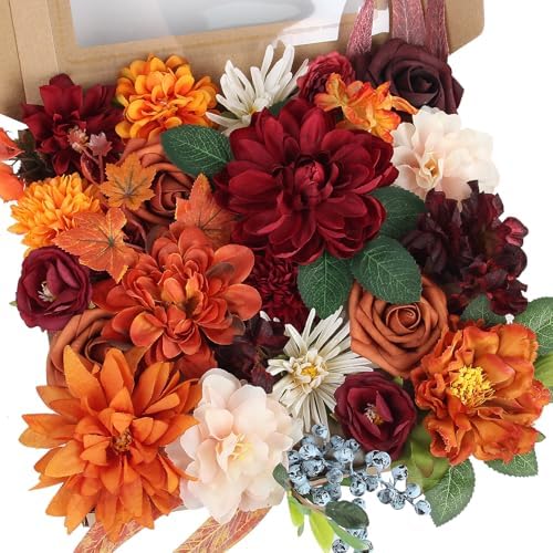 LELEE Artificial Fall Flowers Rose Silk Flower Combo Burgundy Burnt Orange by LELEE