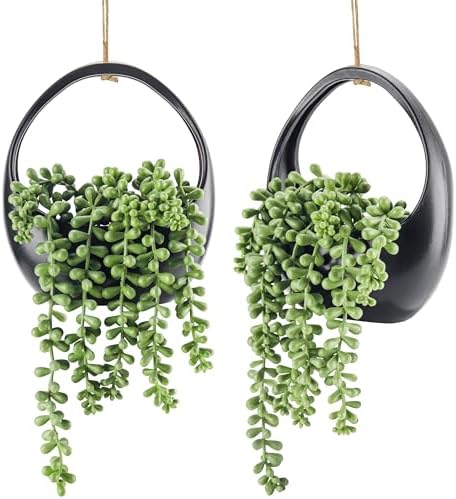 Der Rose 2 Pack Fake Hanging Plants in Black Pots for Bathroom Wall Decor by DerRose