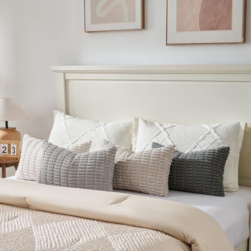 Fancy Homi 4 Packs Decorative Throw Pillow Covers for Living Room Couch Bed, Modern Farmhouse Boho Home Décor Accent Cushion Case, 24" x 12", Grey Series - Image 5