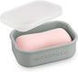 Quatish Compact Leakproof Travel Soap Case, Silicone Soap Box with Draining Layer, Enhanced Soap Container, Suitable for Camping, Gym, Bathroom, Outdoor Essentials, Grey