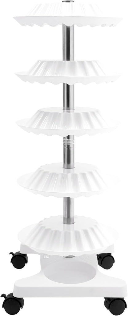 Nail Polish Trolley Display Stand, 5 Tiers Freestanding Nail Polish Spinning Rack with Wheels for Nail Salons, Home, Hold up 120 bottles, White