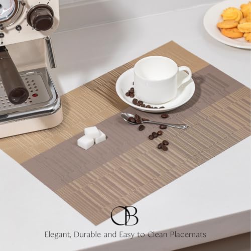 Placemats Set of 6 - Easy Clean Woven Vinyl Placemats for Dining Table, Indoor/Outdoor Place Mats, Washable PVC Table Mats （Gold Dune） - Image 2