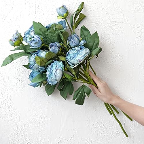FiveSeasonStuff Vintage Dusty Blue Peonies – Realistic Artificial Silk Flowers with Dry-Look Petals, 6 Stems for Rustic Home & Wedding Bridesmaids Bouquet Bridal Showers - Image 5