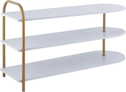 happimess SRK1001A Modern 24" 9-Pair 3-Tier Iron Curved Decker High End Table & Shoe Rack, White/Gold, for Entryway, Hallway, Closet, Doorway, Bedroom