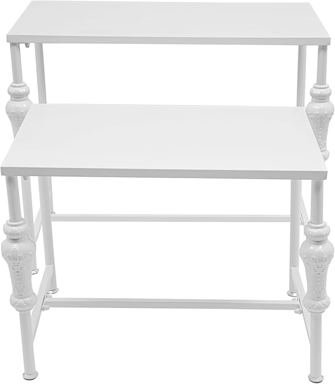 Industrial Retail Display Tables, Set of 2 Standing Clothing Shoes Display Rack Boutique Display Table Storage Shelves for Retail Store, Hotel, office. (White)