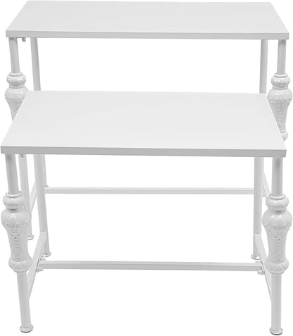 Industrial Retail Display Tables, Set of 2 Standing Clothing Shoes Display Rack Boutique Display Table Storage Shelves for Retail Store, Hotel, office. (White)