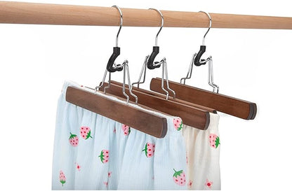 Wooden Skirt Hanger Wood Skirt Clip Non Slip 3 Pack Clothe Hanger Pant Hanger-Brown