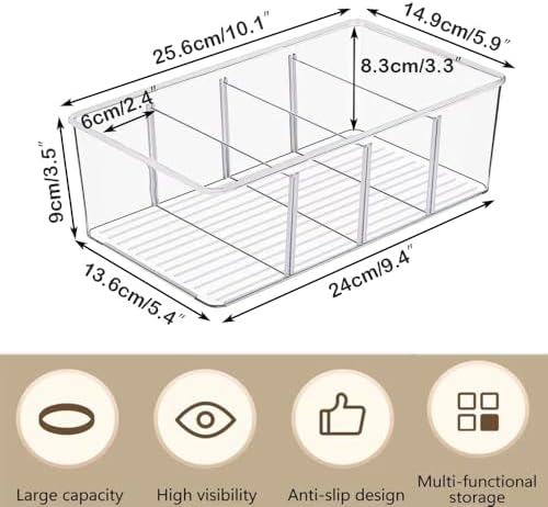 1 Pack Storage Organizer Bins, Plastic Bins Desk Organizer Containers with 4 Slots for Pantry, Kitchen, Fridge, Cabinet Packets, Snacks, Shelves, Pouches, Spice Packets - Image 4