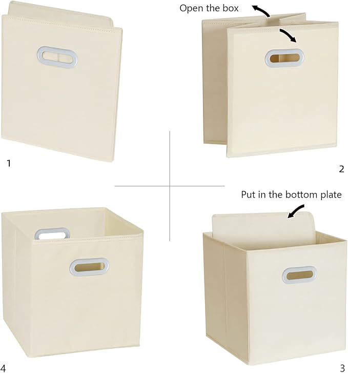 Fabric Cloth Storage Bins,Fabric Cube Organizer with Dual Handles Foldable Cube Storage Baskets for Home Bedroom Storage,Set of 6, Creamy-White