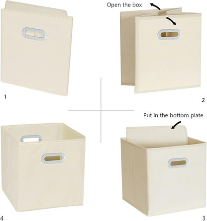Fabric Cloth Storage Bins,Fabric Cube Organizer with Dual Handles Foldable Cube Storage Baskets for Home Bedroom Storage,Set of 6, Creamy-White