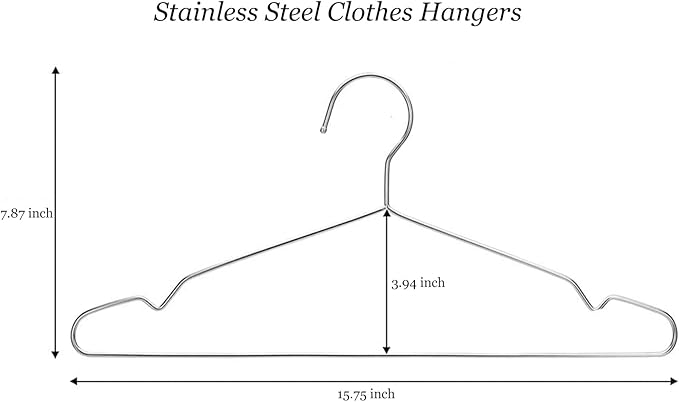 10 Pack Stainless Steel 15.75 Inches Clothes Hangers - Strong Heavy Duty, Ultra Thin Space Saving, Durable Slim Sleek Silver