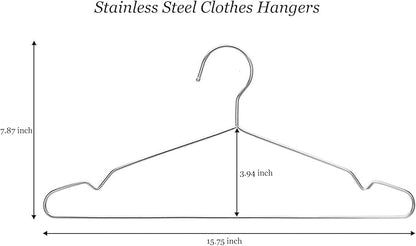 10 Pack Stainless Steel 15.75 Inches Clothes Hangers - Strong Heavy Duty, Ultra Thin Space Saving, Durable Slim Sleek Silver