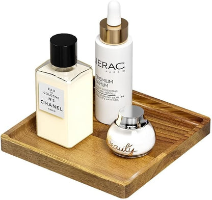 WEENSON Square Acacia Wood Bathroom Vanity Tray for Soap Dispenser, Toiletries, Makeup, Perfume, Decor, Kitchen Tray for Counter Salt Spice, Toilet Tank Tray for Candle, Nightstand 7.9"x7.9"