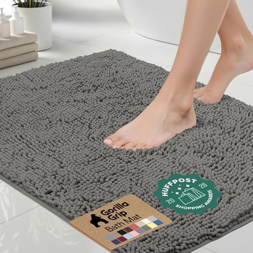 GORILLA GRIP Bath Rug Mat for Bathroom, Absorbent Chenille, 48x17 Charcoal by GorillaGrip