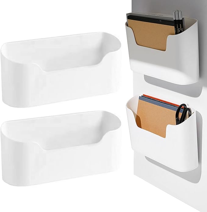 Cabinet Door Organizer 2PCS Plastic Adhesive Inside Door Storage Box Stackable Cabinet Organizer for Kitchen Bathroom Pantry Office Table Space Saving Mounted Containers, White