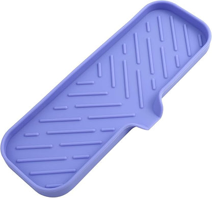 MicoYang Silicone Bathroom Soap Dishes with Drain Spout-Bathroom and Kitchen Sink Organizer,Sponge Holder,Dish Soap Tray,Perfect for Dispenser,Scrubber,Bottle on Sink or Counter-Light Purple 12"×4"