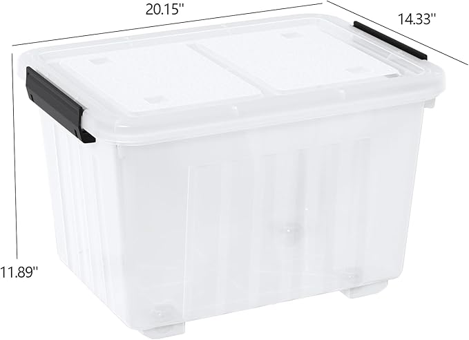 50 Quarts Plastic Storage Boxes, Large Clear Bins with Lids and Wheels Set of 4