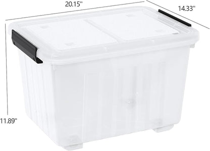 50 Quarts Plastic Storage Boxes, Large Clear Bins with Lids and Wheels Set of 4