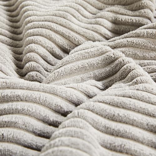 Fancy Homi 2 Packs Neutral Grey Long Lumbar Decorative Throw Pillow Covers 16x24 Inch for Couch Bed Sofa, Rustic Farmhouse Boho Home Decor, Soft Striped Corduroy Rectangle Accent Cushion Case 40x60 cm - Image 5