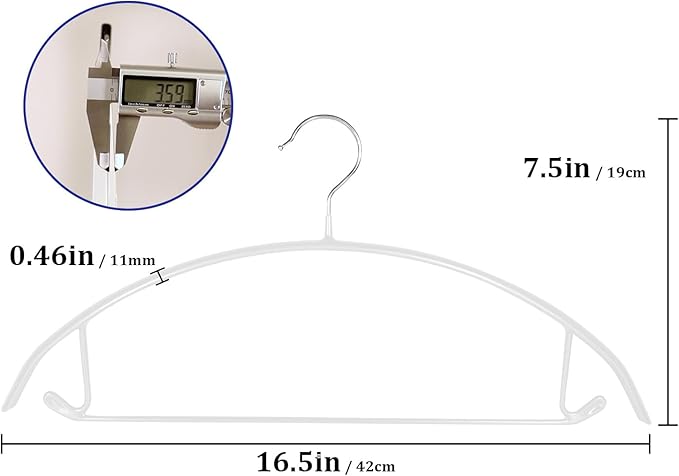 20 Pack Non Slip PVC Coating Metal Clothes Hangers No Shoulder Bump,Built-in Shoulder Hook and Bottom Rod,Suitable for Sweaters,Suits,Shirts,Skirt,Jackets (White, 20 Pack)