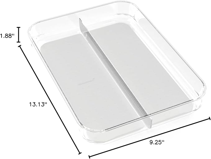madesmart Premium 2 Compartment Drawer Organizer, Multi-Purpose Storage Bin with Soft Grip Lining & Non Slip Base, Grey