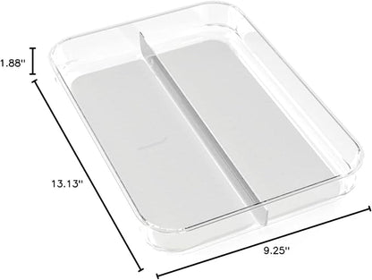 madesmart Premium 2 Compartment Drawer Organizer, Multi-Purpose Storage Bin with Soft Grip Lining & Non Slip Base, Grey
