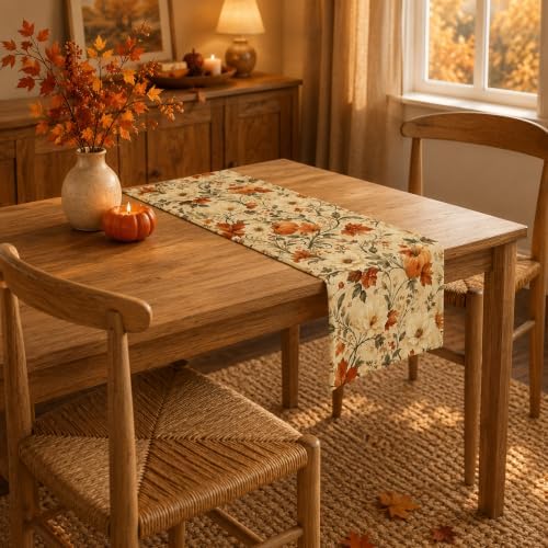 Thanksgiving Table Decor - Vintage Autumn Pumpkin Floral Table Runner - Image 7