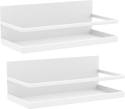 Magnetic Spice Rack Organizer Single Tier Refrigerator Spice Storage Shelf, Easy to Install The Side of The Refrigerator Can Hold spices, Jar of Olive Oil (White, 2 PACK)
