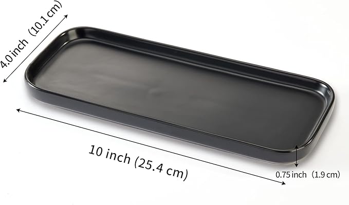 Ceramic Bathroom Tray,Kitchen Sink Organizer Tray,Cosmetics Holder (Black)
