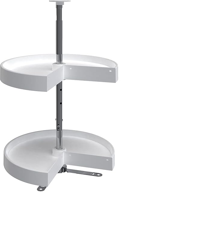 Rev-A-Shelf 18" Pie-Cut Dual Tier Lazy Susan Organizer for Corner Wall Kitchen Cabinets, Plastic Home Rotating Storage Shelves, White, 2942-18-11-1