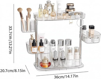 Acrylic Makeup Organizer, 2-Tier Large Capacity Cosmetic Storage Rack with Clear Shelves, Perfume and Skincare Organizer for Bathroom Countertop, Vanity and Dressing Table