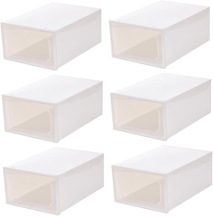 6pcs Large Capacity Plastic Shoe Storage Boxes with Flip- Design, Thickened Stackable Shoe Organizers for Closet and Home Storage