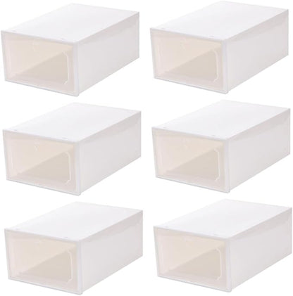 6pcs Large Capacity Plastic Shoe Storage Boxes with Flip- Design, Thickened Stackable Shoe Organizers for Closet and Home Storage