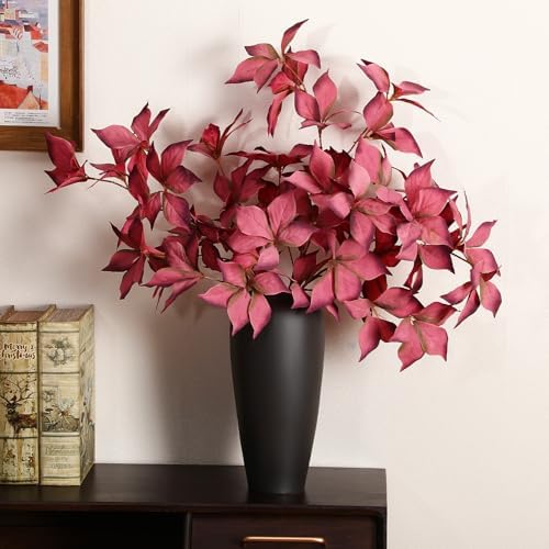 Janinka 3 Pcs 33" Fall Artificial Filbert Leaves Stem Fall Decor, Dark Red - Image 4