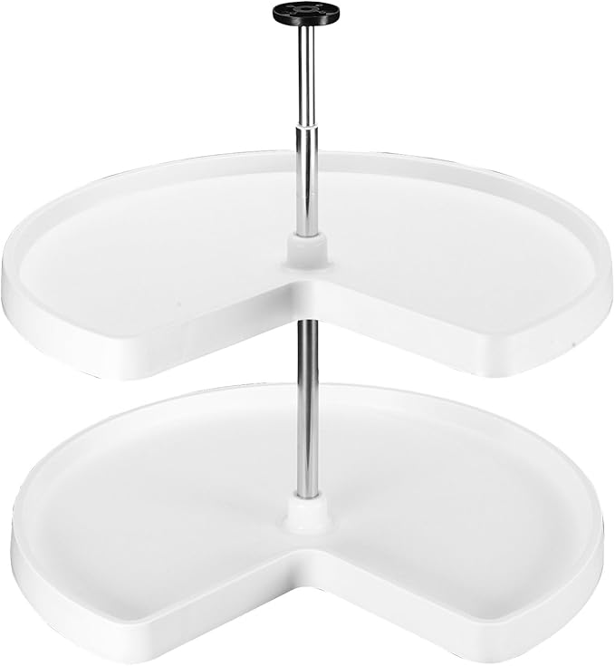 Rev-A-Shelf 28" Kidney Shaped Dual Tier Lazy Susan Organizer for Corner Base Kitchen Cabinets, Plastic Home Storage Shelves, 28" W x 22.5" D x 26" H, White, 3472-28-11-52