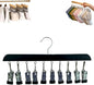 Closet Organizer with 10 Clips, Space Saving Hanging Closet Organizers Adjustable Wooden Legging Organizer for Closet, Stainless Steel Pants Hanger with Clips for Women Men (Black, 1pcs)