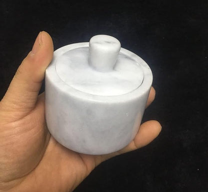 Marble Salt Cellar with Lid, Salt Holder Storage Container for Counter（ White）