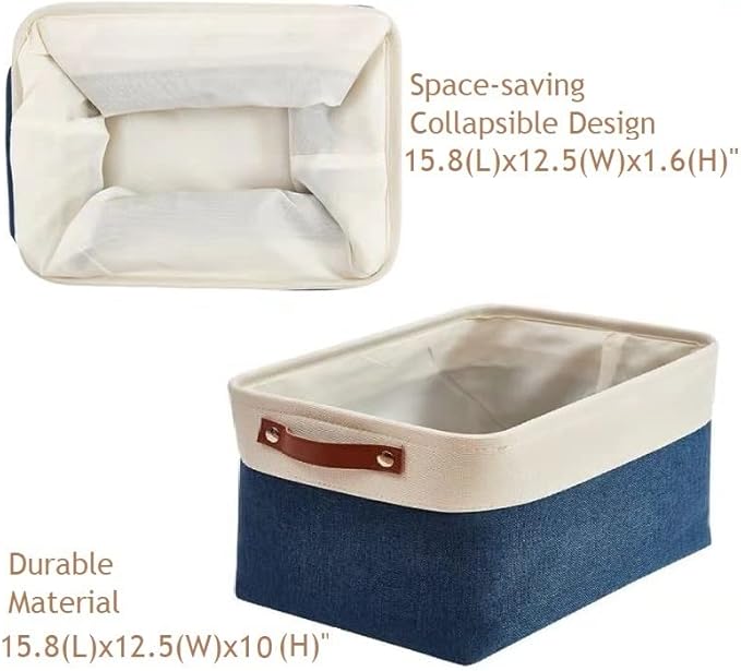 DECOMOMO Storage Bins, Extra Large Fabric Storage Baskets for Shelves, Decorative Linen Closet Organizer, 15.8 x 12.5 x 10 inches (Navy Blue & White, 3 Pack)