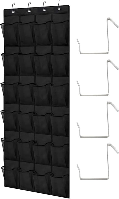 Over the Door Shoe Organizer, 24 Mesh Pockets with Ventilated Design, Space Saving Storage for Shoes Accessories Bathroom Pantry