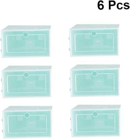 Holibanna Shoe Containers 6pcs Set Thicken Storage Boxes Clear Plastic Stackable for Shoes Closet Bedroom