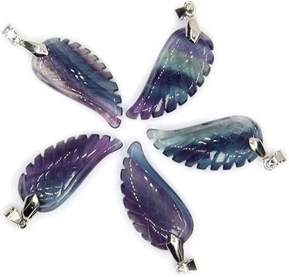 35mm Hand carved mixed gemstom angel wing for necklace pendant bead (fluorite crystal)
