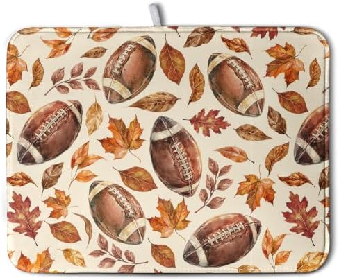 Burnt Orange Football Maple Leaves Fall Dish Drying Mat for Kitchen Counter Autumn Thanksgiving Dish Drying Pad Seasonal Harvest Holiday Absorbent Microfiber Dishes Drainer Mats 18x24 Inch by Wnoesat