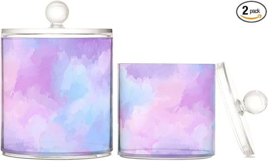2 Pack Qtip Dispenser Apothecary Jars with Lids Cotton Round Holder Bathroom Canisters for Cotton Swab Floss Ball Pads Clear Plastic Decorative Pink Purple Blue Gradient