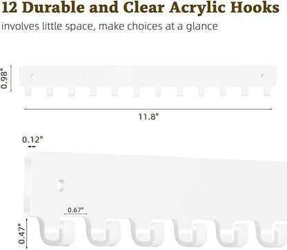 Acrylic Necklace Holder 2 Pack Wall Mounted Necklace Organizer Hanging Jewelry Organizer with 12 Hooks for Necklaces, Bracelets, Rings and Bangles Display（White）