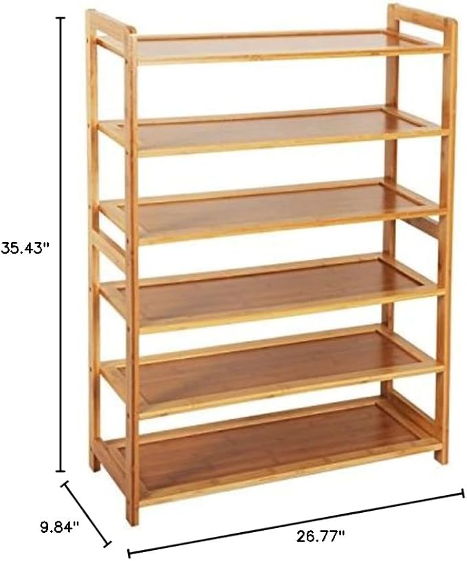 Bamboo Shoe Rack, Free Standing Shoe Rack, Wood Color Closets and Entryway Organizer Wood Color (6-Tiers)