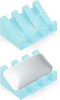 2 Pack Self Draining Silicone Soap Dish with Suction Cups - Non-Slip Bar Soap Holder for Shower & Kitchen, Waterfall Tray Keeps Soap Dry, Easy Clean, Extends Soap Life (Sky Blue)