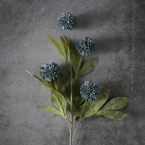 6 Pcs 27"Artificial Pompon Mum Silk Flower Stems for Vase (Dark Blue) - Image 2