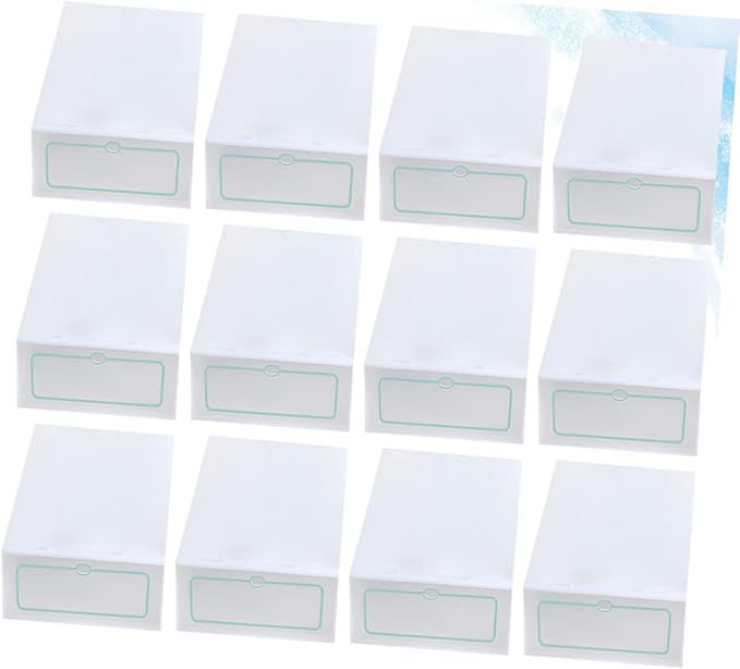 Outanaya 12pcs Thickened Transparent Stackable Plastic Shoe Storage Boxes White Shoe Organizer for Closet Entryway under Bed Use
